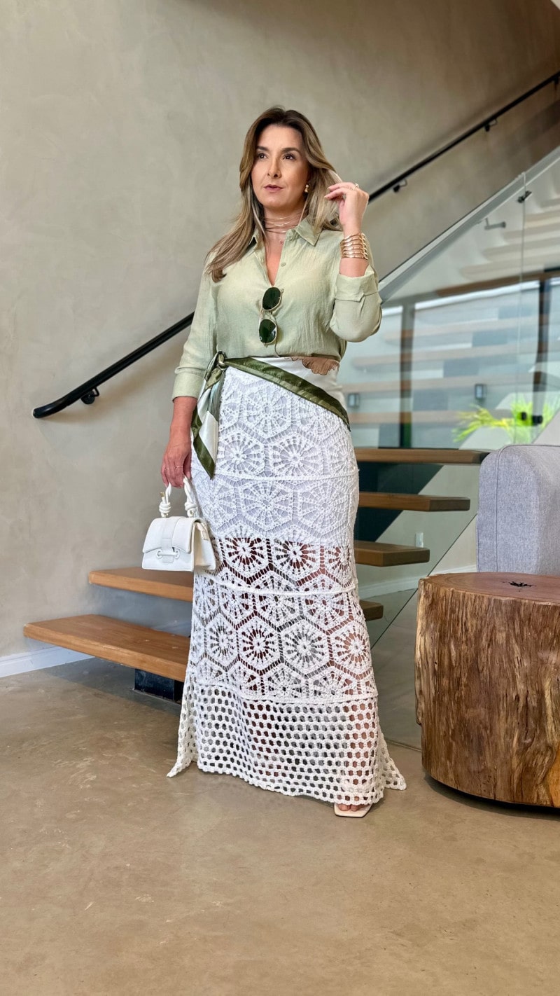 Camisa Básica Manga Longa Crepe Texturizado
