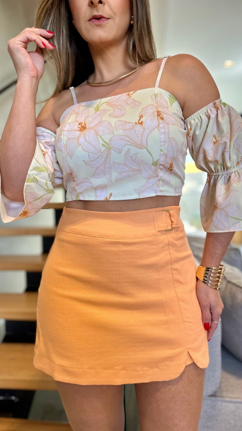 Cropped Ombro Á Ombro Floral