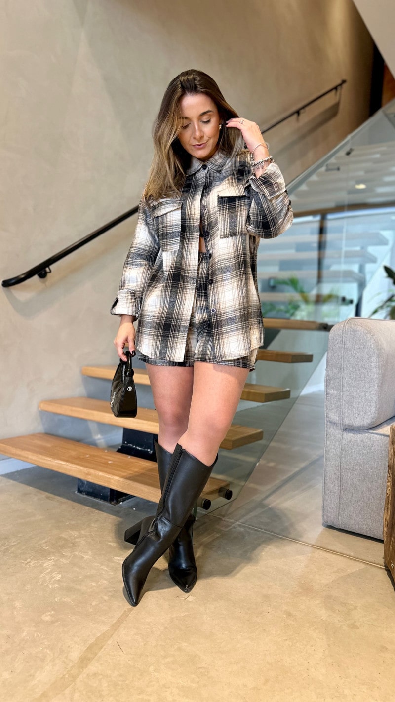 Conjunto Xadrez Camisa E Short Aurora