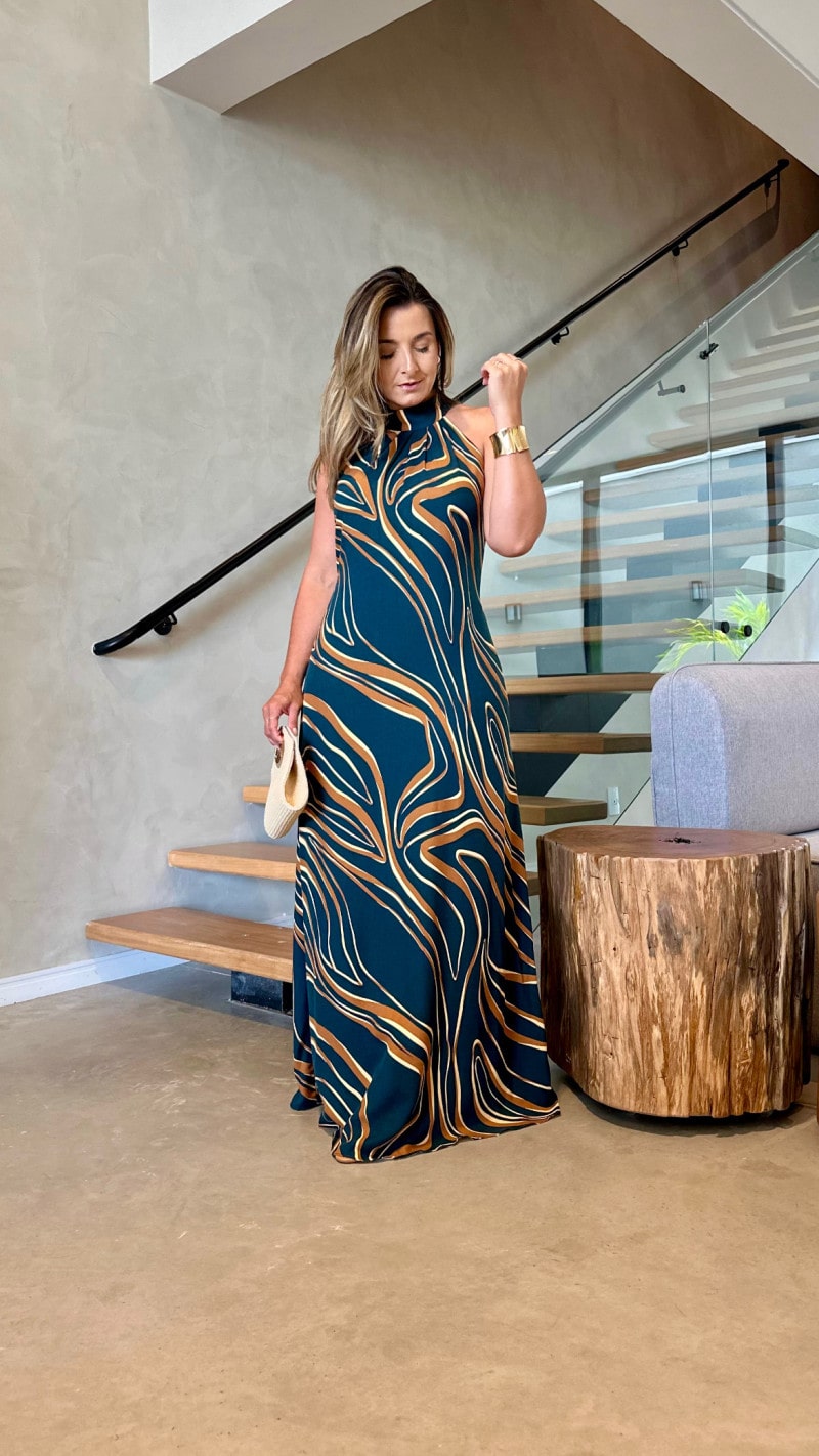 Vestido Longo Gola Alta Jú