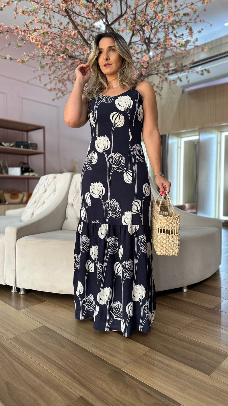 Vestido Longo Alcinha Bordado Carol