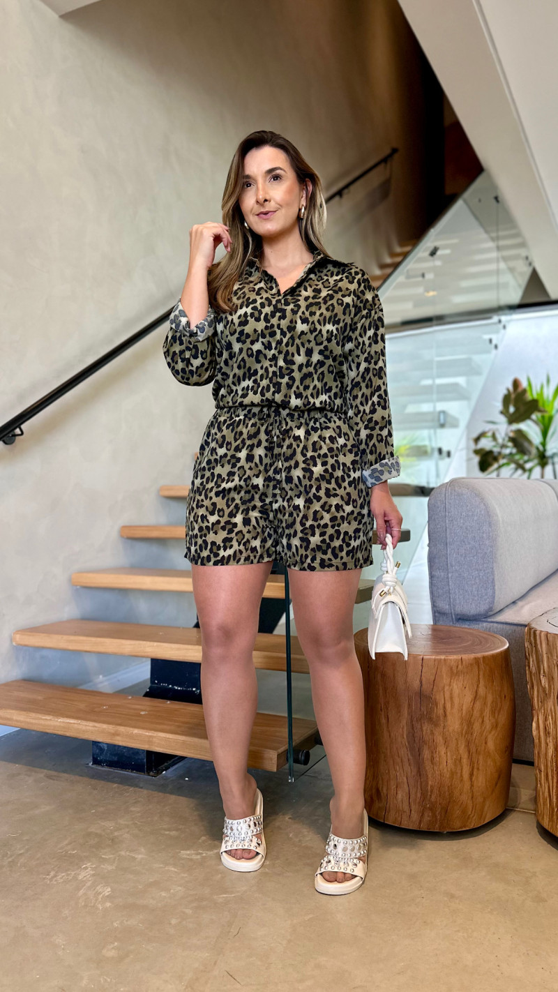 Conjunto Camisa E Short Animal Print 