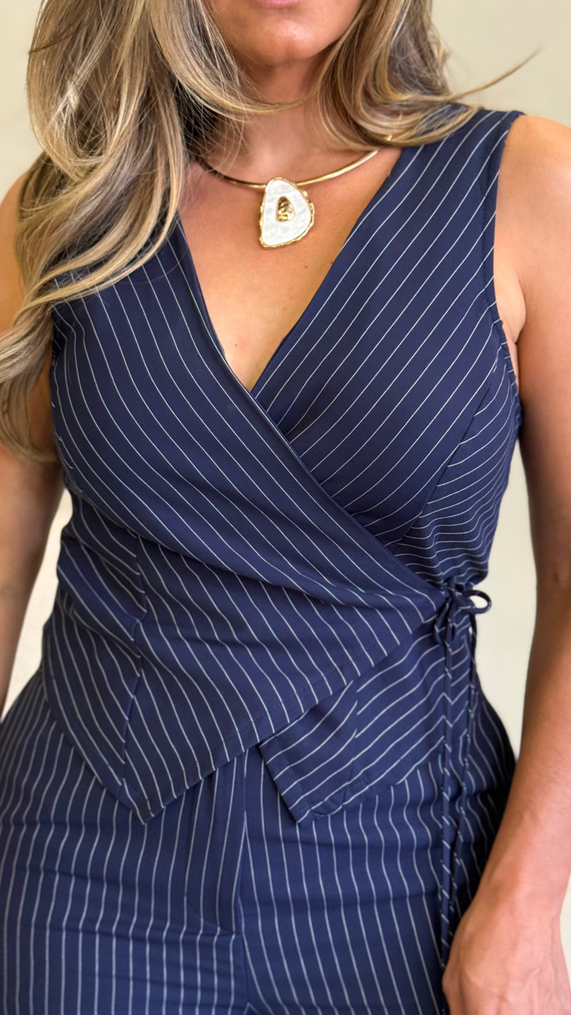 Conjunto Colete E Calça Listrado Bela