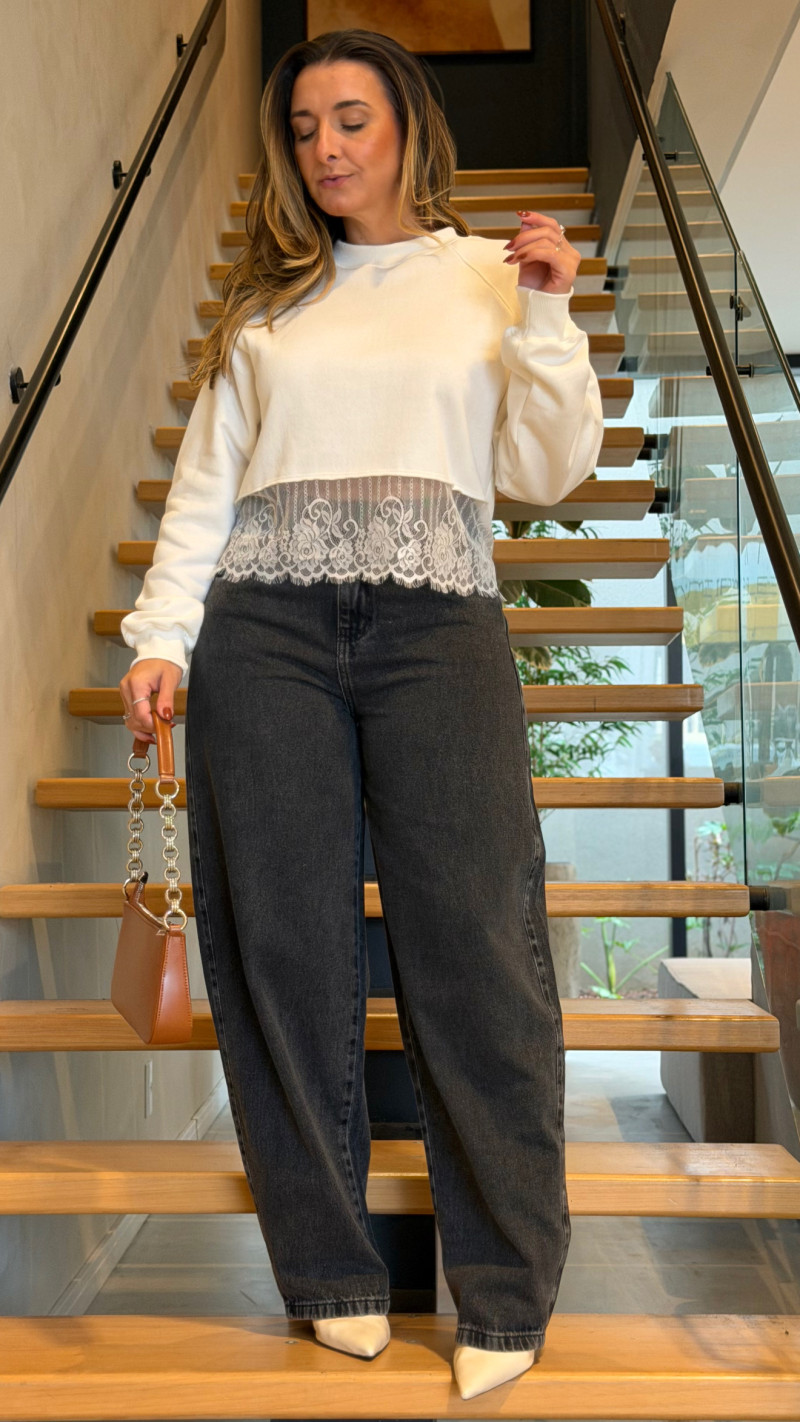Blusa Moletom C/ Renda Michele