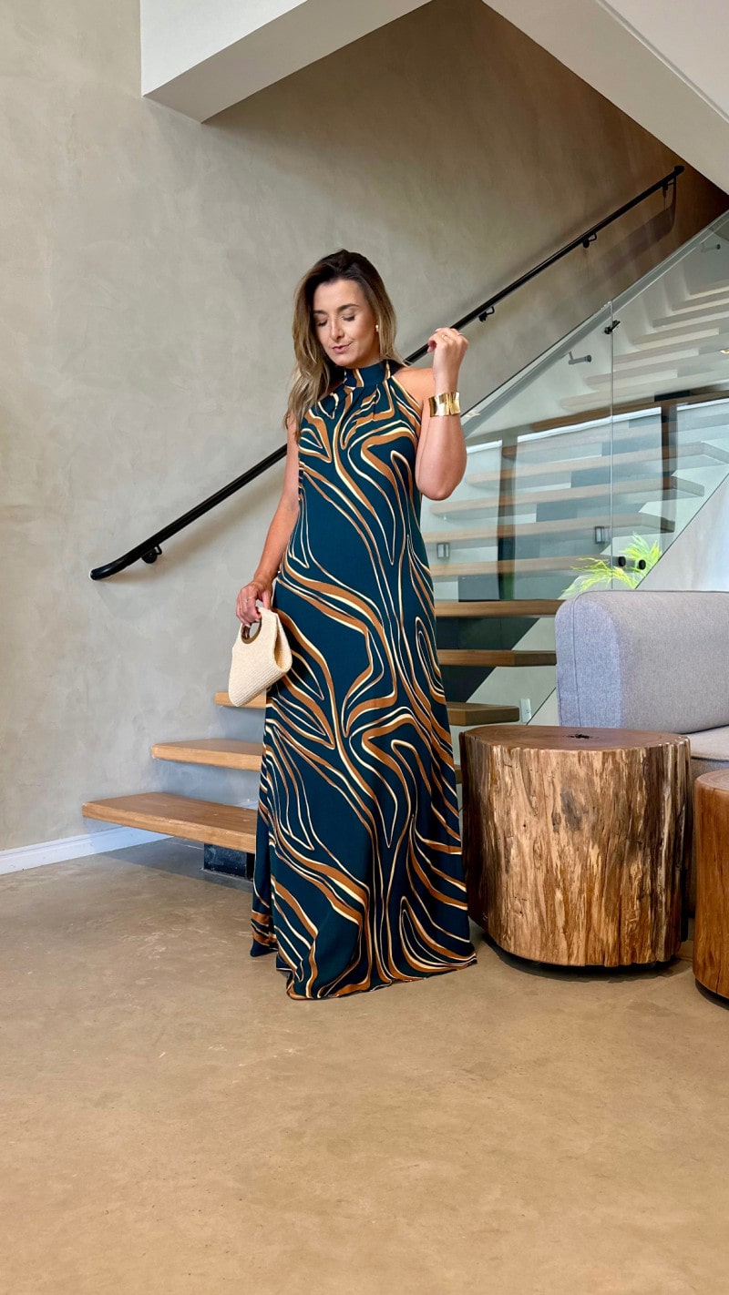 Vestido Longo Gola Alta Jú