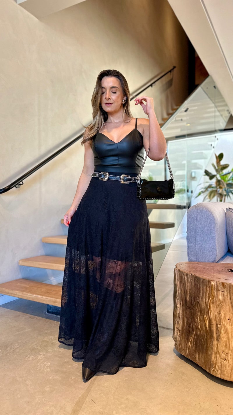 Vestido Couro Renda Karen