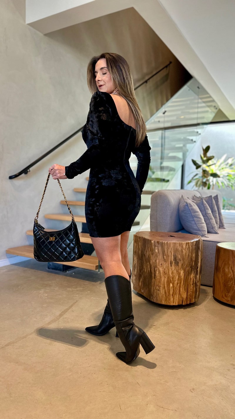 Vestido Manga Longa Veludo Mavi