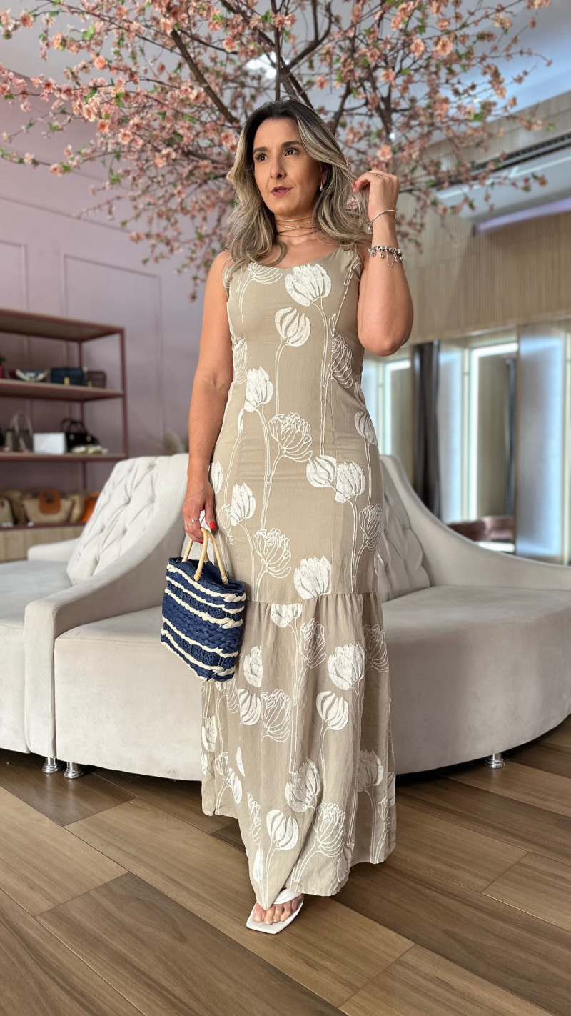 Vestido Longo Alcinha Bordado Carol