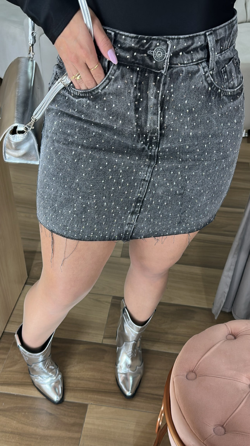 Saia jeans com strass discount
