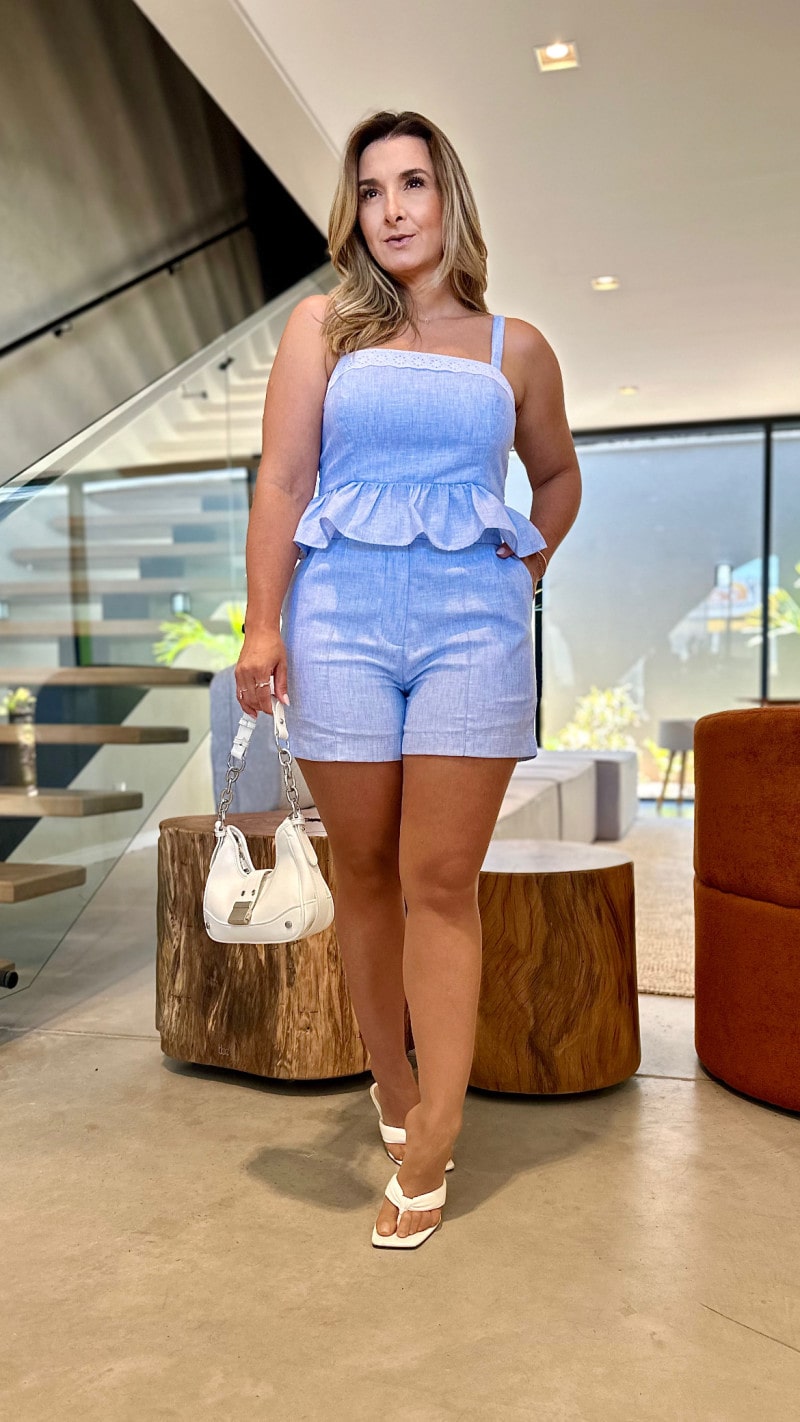 Conjunto Cropped Alcinha Peplum E Short Nara