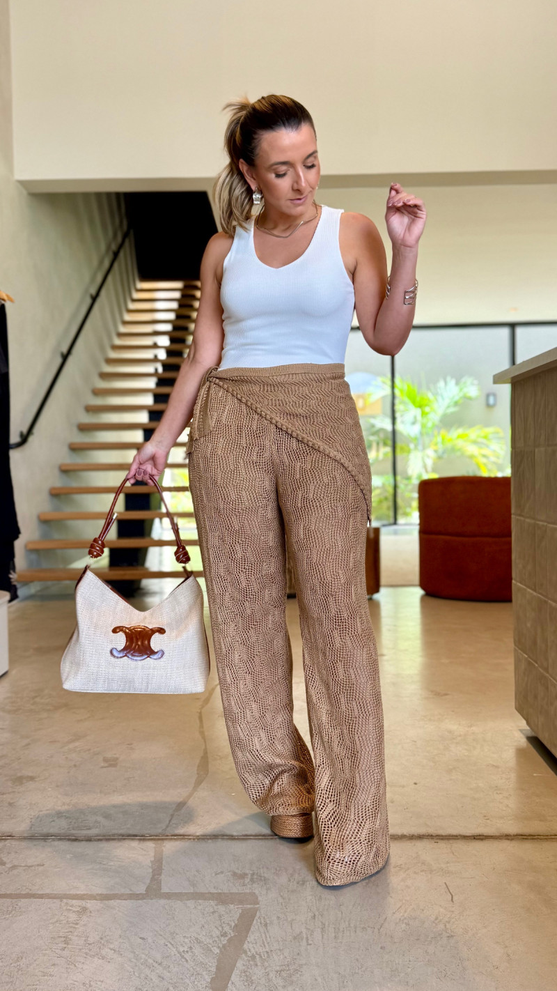 Calça Pantalona Tricot Com Lenço