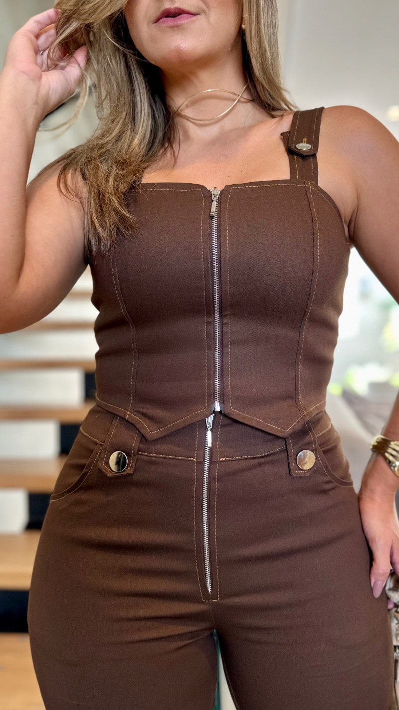 Conjunto Cropped E Calça Sarja Malú
