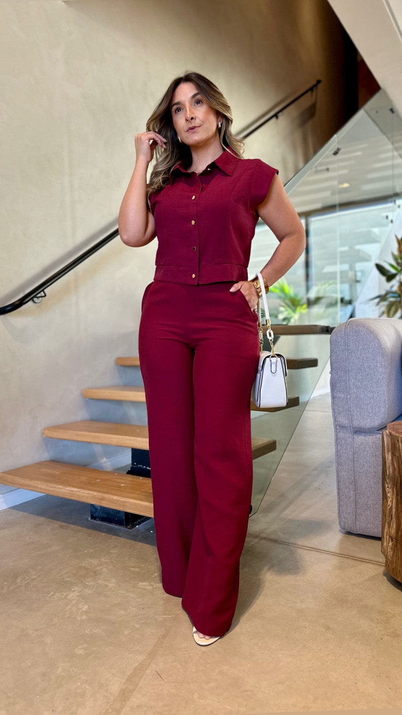 Conjunto Blusa Colete E Calça Pantalona Leticia