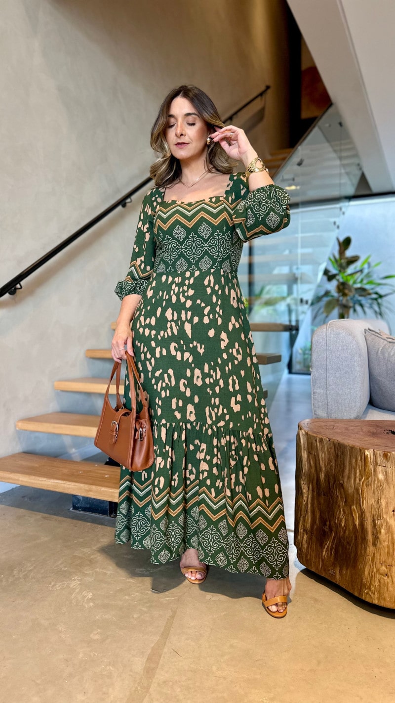 Vestido Midi Manga 3/4 Sarah