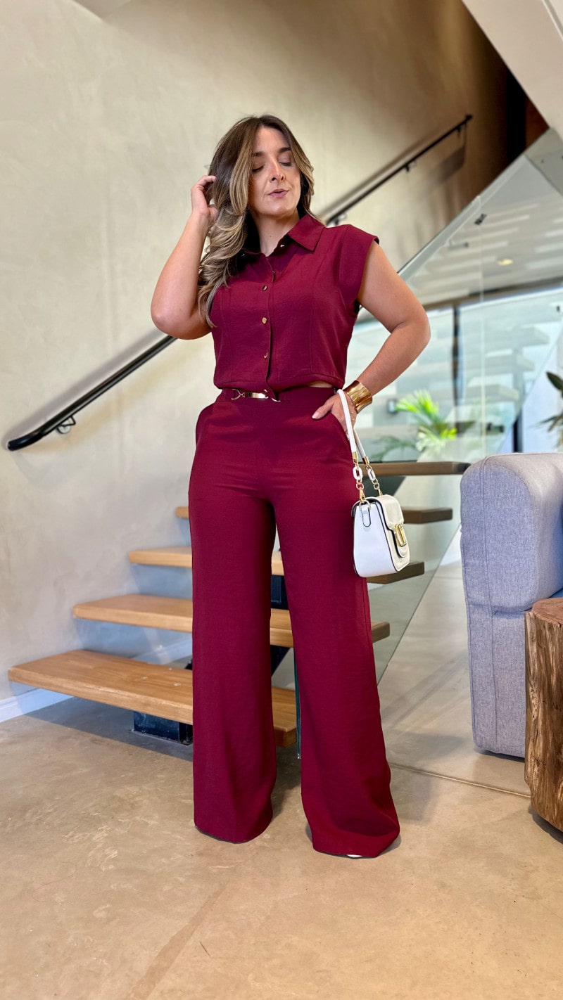 Conjunto Blusa Colete E Calça Pantalona Leticia