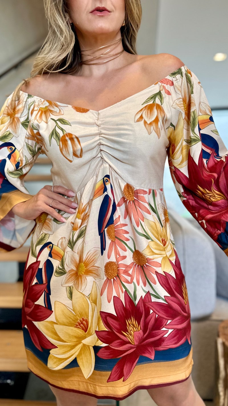 Vestido Curto Com Manga 3/4 Babi