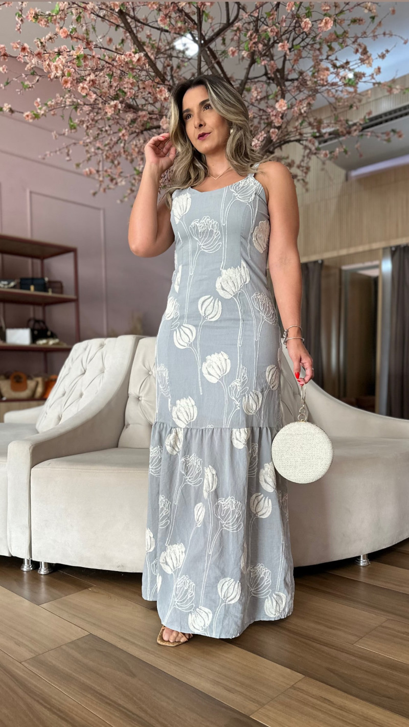 Vestido Longo Alcinha Bordado Carol