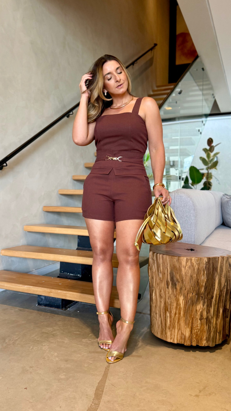 Conjunto Cropped E Short Linho Rústico Rafaela