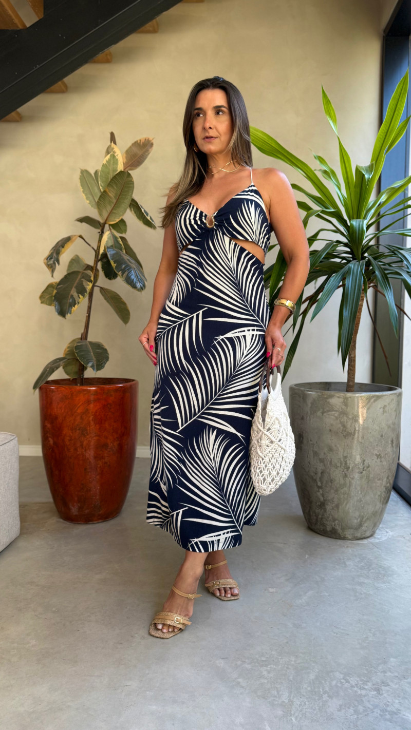 Vestido Midi Abertura Na Cintura Samy