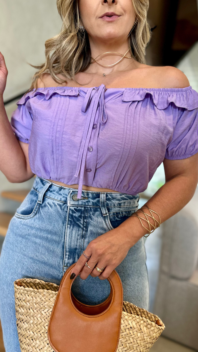 Blusa Ombro Á Ombro Botões Flora