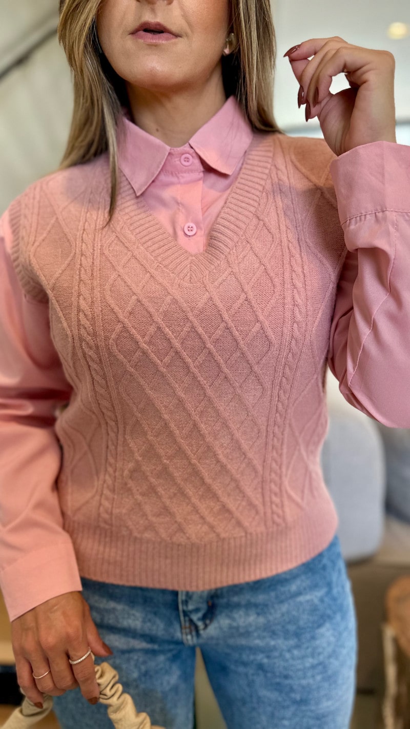 Camisa Com Suéter Tricot Sabrina
