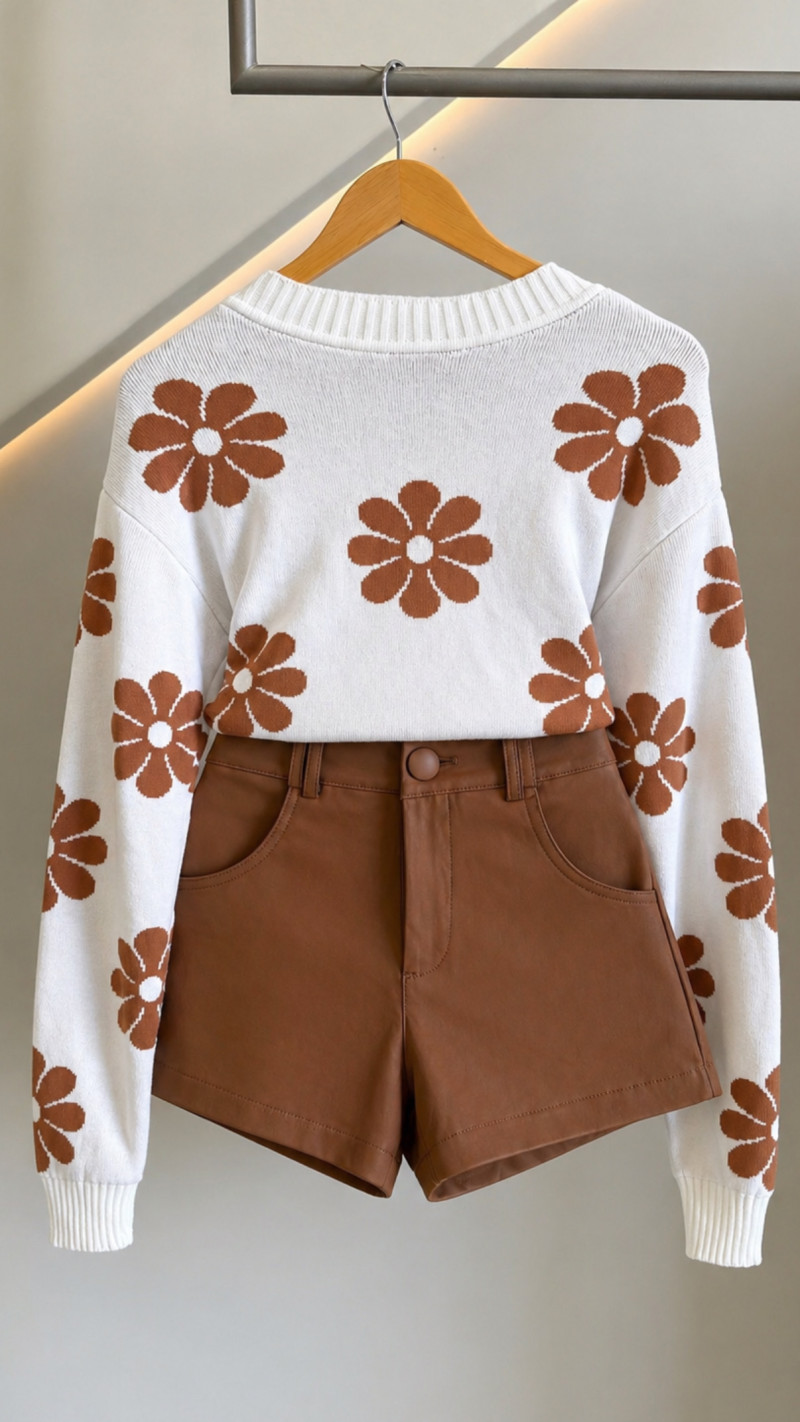 Blusa Tricot Manga Longa Flores