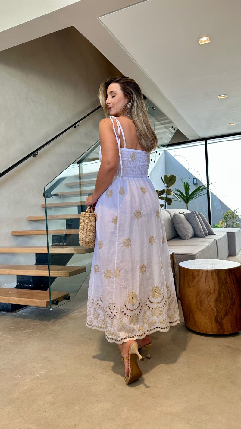 Vestido Midi Alcinha Bordado