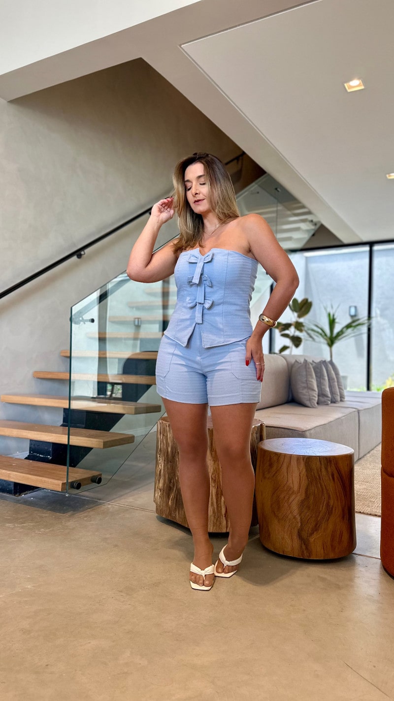 Conjunto Cropped E Short Linho Rústic Maiby