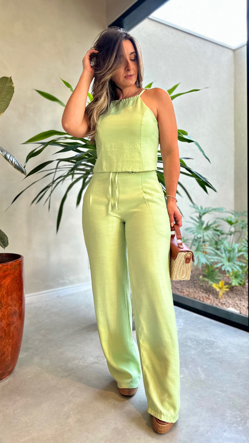Conjunto Cropped E Calça Pantalona Vanessa