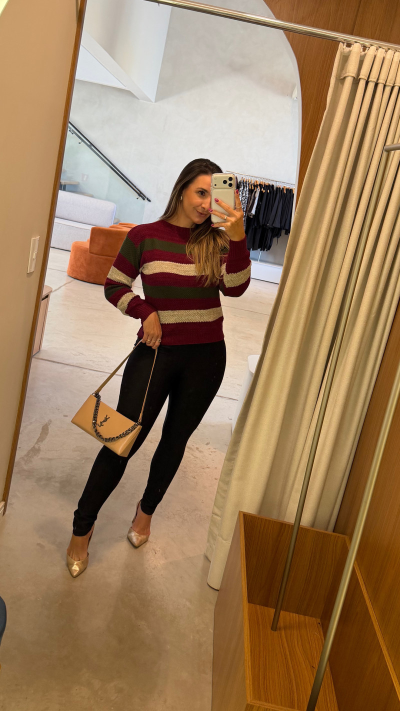 Blusa Tricot Manga Longa Tricolor Lola