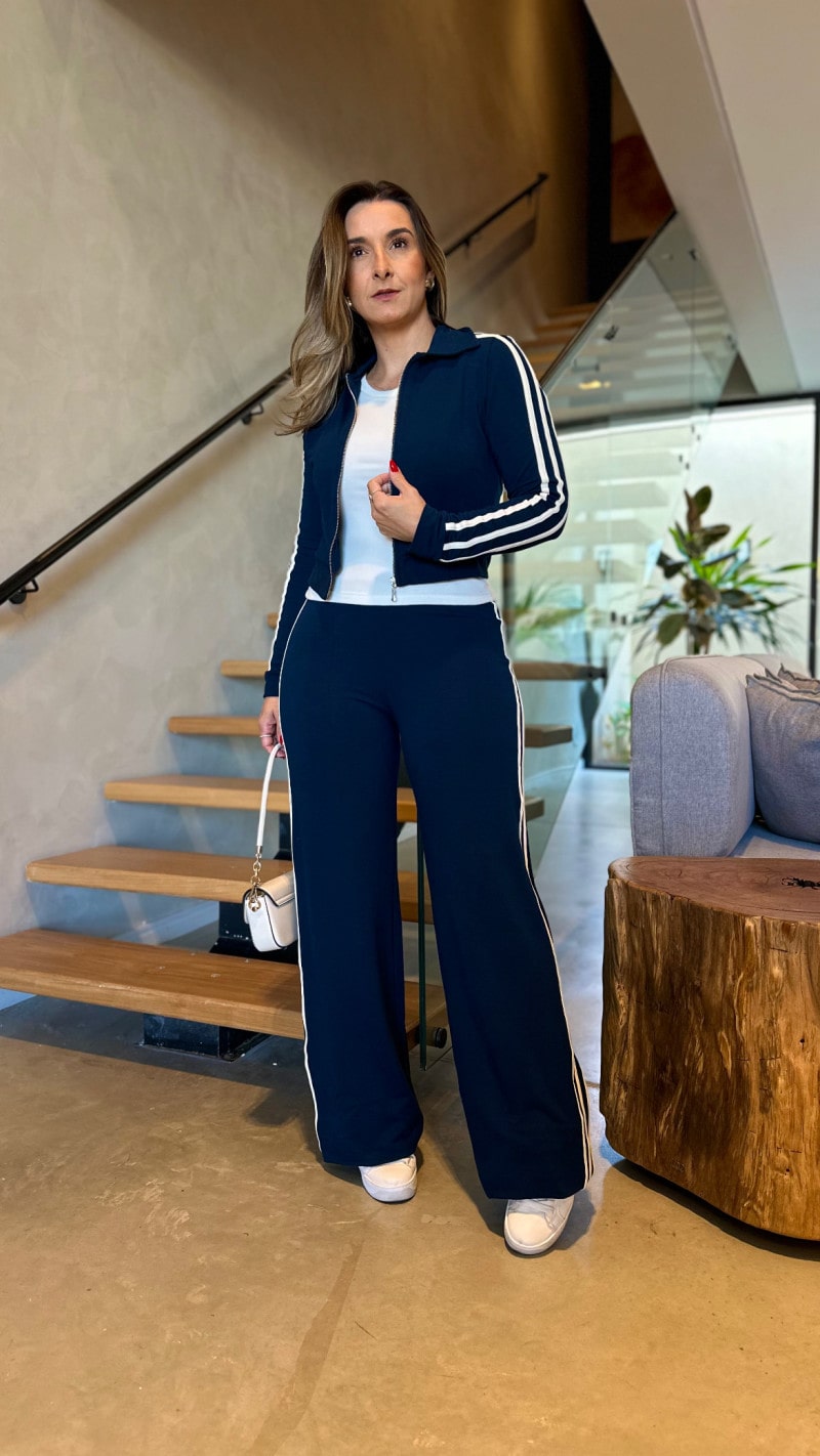 Conjunto Jaqueta E Calça Pantalona Moletinho Tati