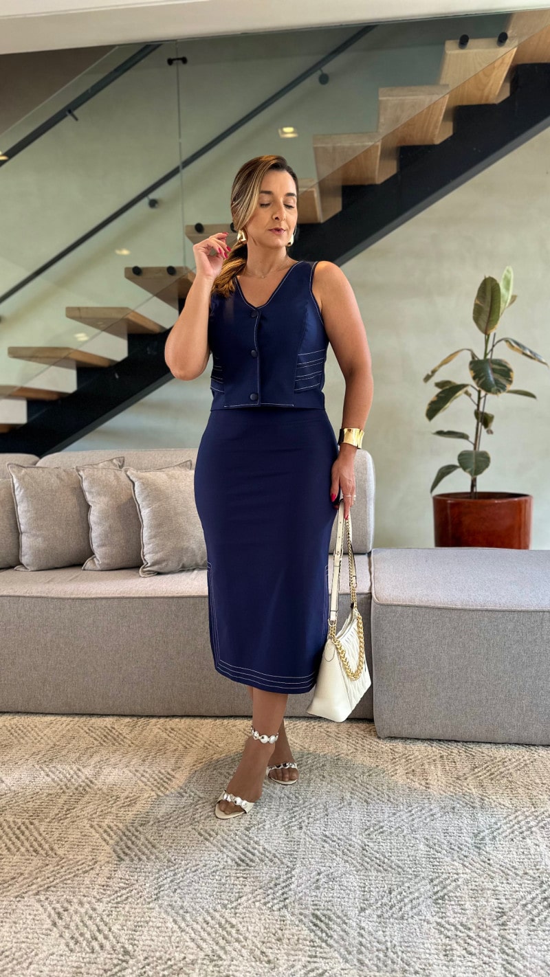 Conjunto Colete E Saia Lapis