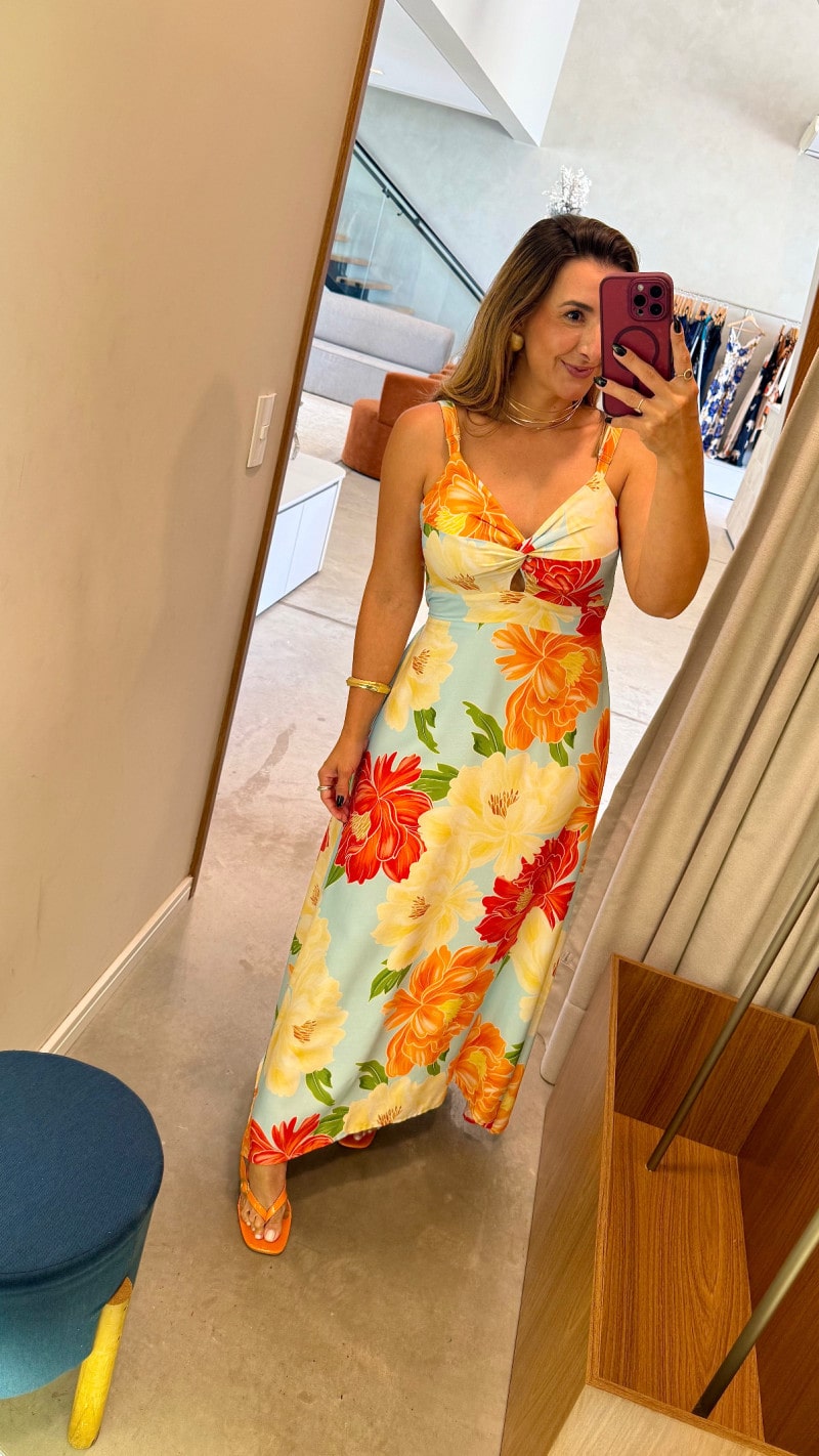 Vestido Longo Alça Floral