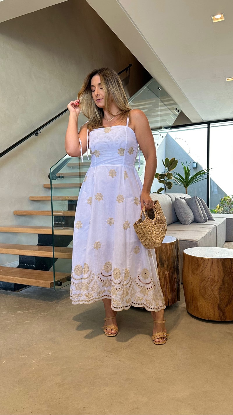 Vestido Midi Alcinha Bordado