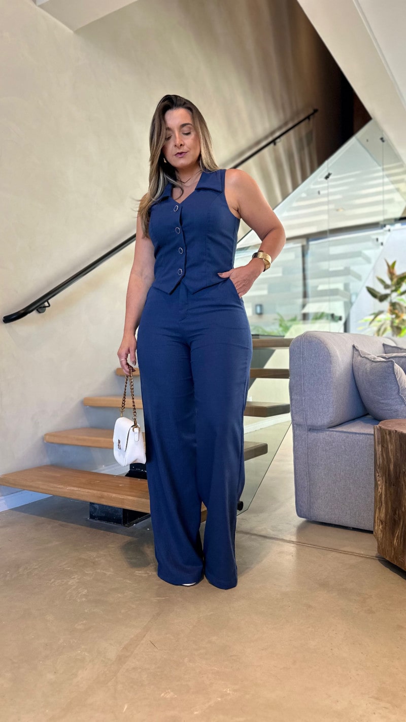 Conjunto De Colete E Calça Pantalona Linho Eva