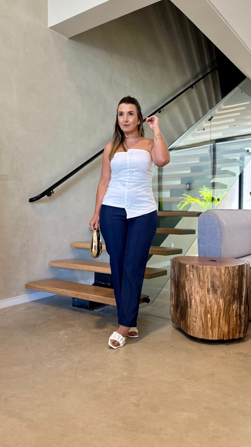Calça Alfaiataria Com Cinto Rafa-Azul Marinho-GG