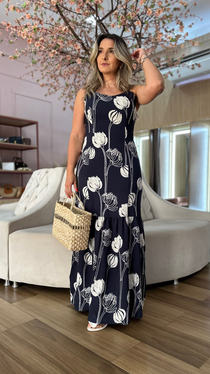 Vestido Longo Alcinha Bordado Carol