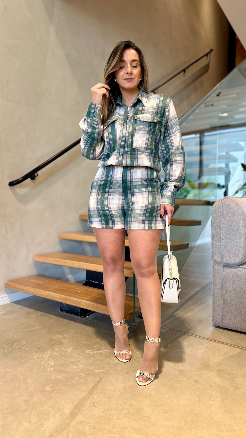 Conjunto Xadrez Camisa E Short Aurora