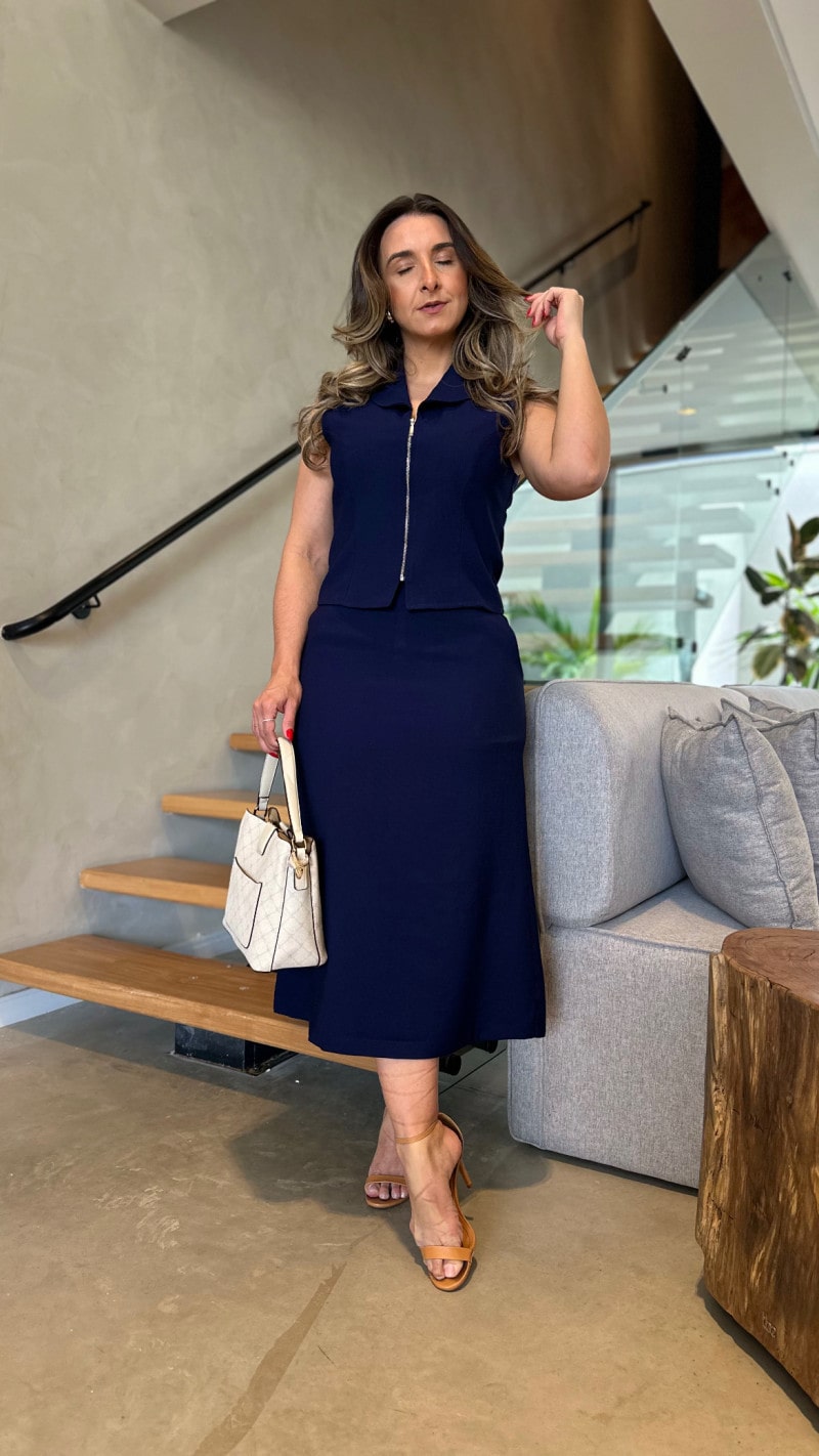 Conjunto Colete E Saia Midi Tamara