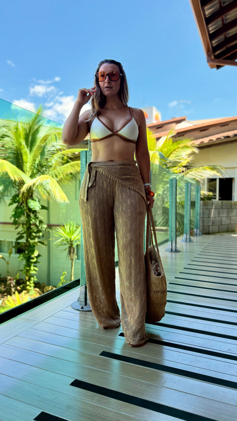 Calça Pantalona Tricot Com Lenço