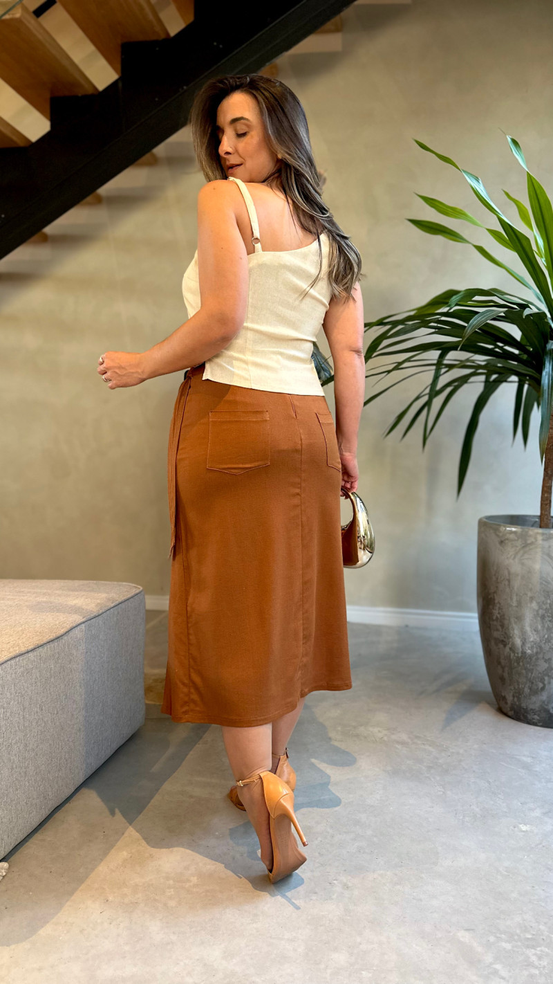 Saia Midi Linho Stephanie