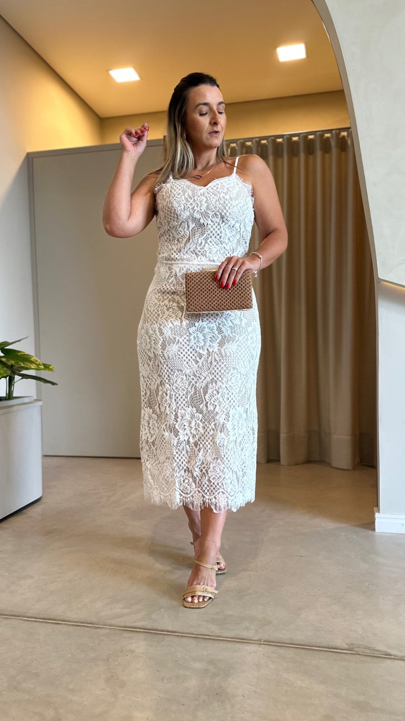 Conjunto Cropped E Saia Longa Renda Maya