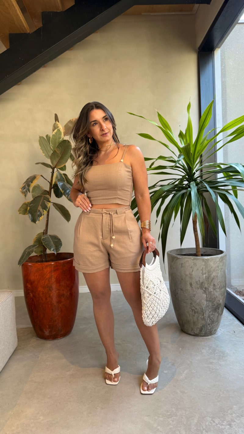 Conjunto Cropped E Short Linho Tamy
