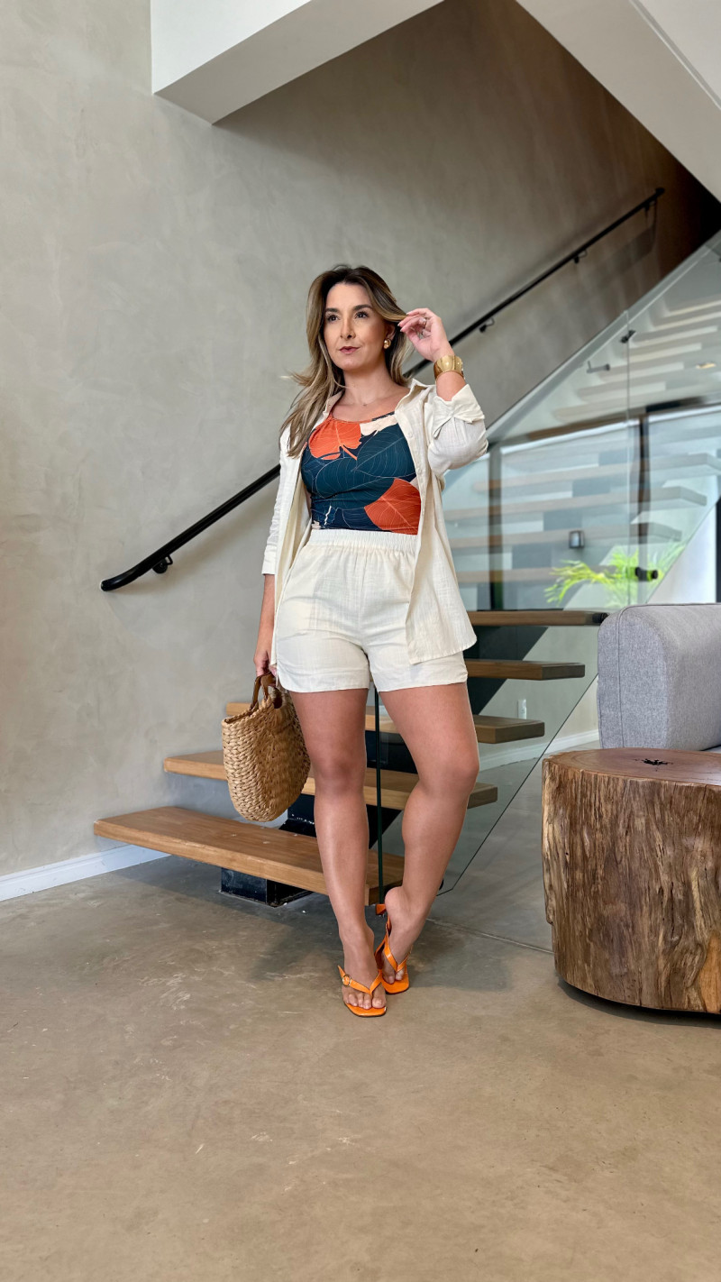 Conjunto Camisa E Short Linho Olivia