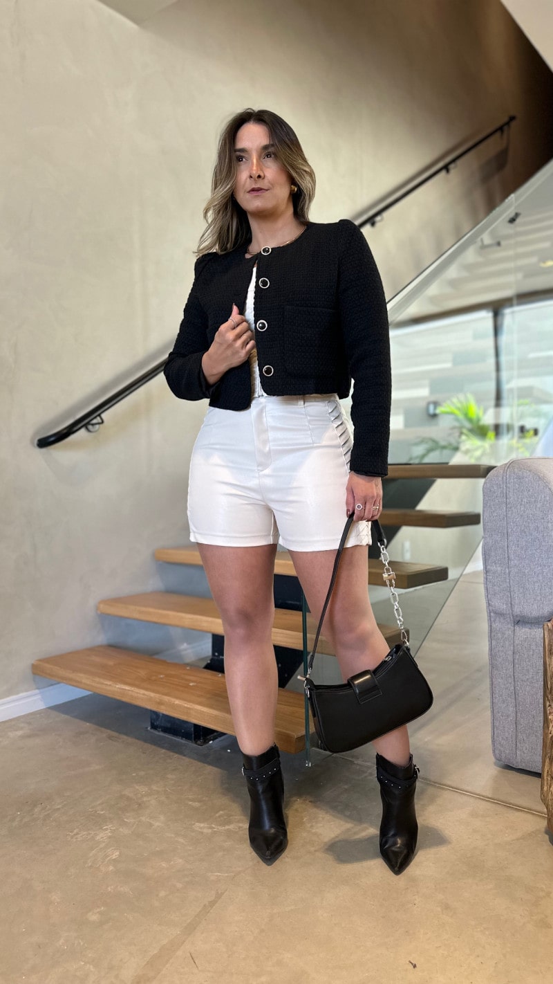 Conjunto Cropped E Short Couro Luisa
