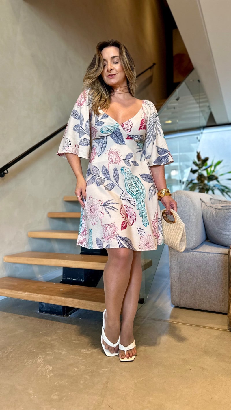 Vestido Curto Com Manga Paula