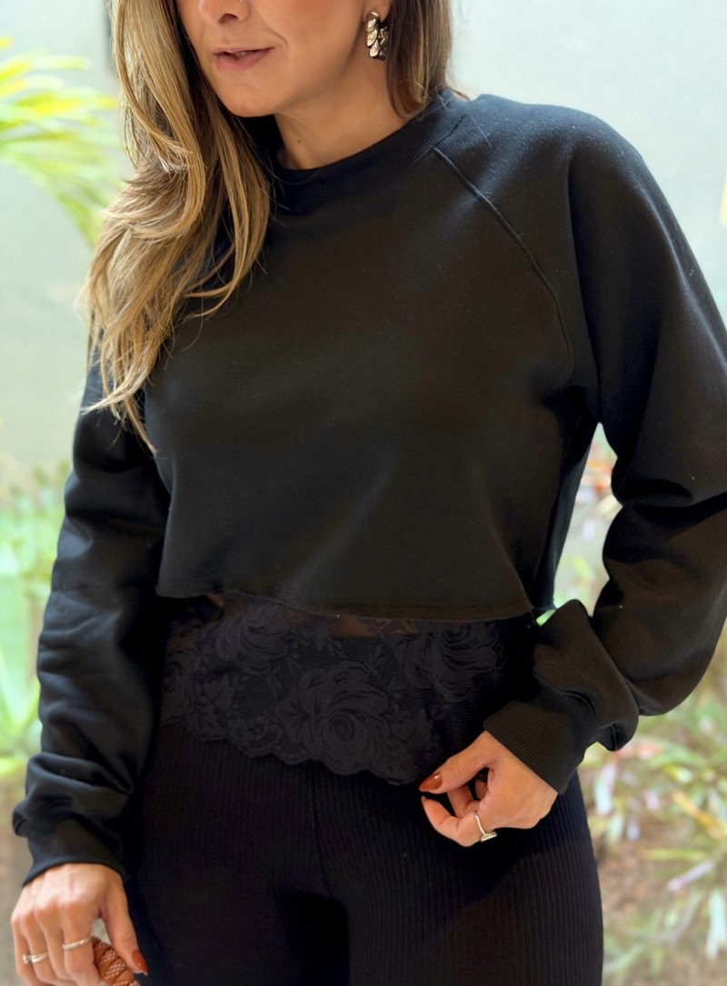 Blusa Moletom C/ Renda Michele