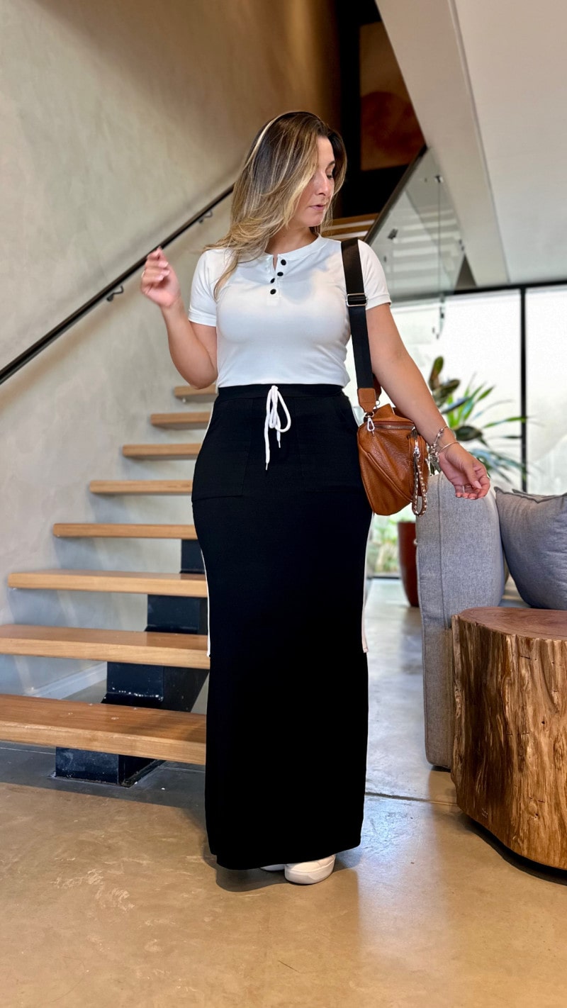 Conjunto Blusa E Saia Midi Moletinho Verusa