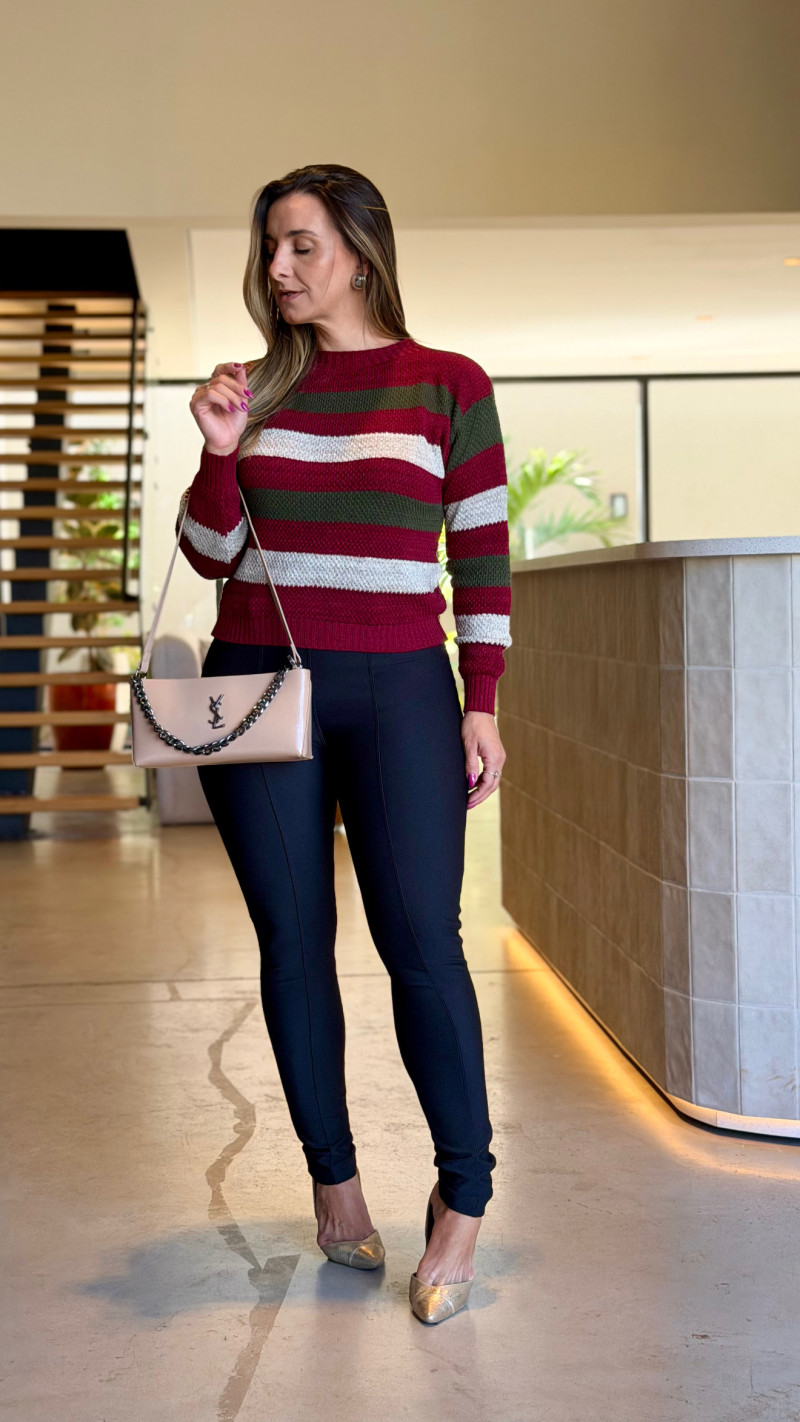 Blusa Tricot Manga Longa Tricolor Lola