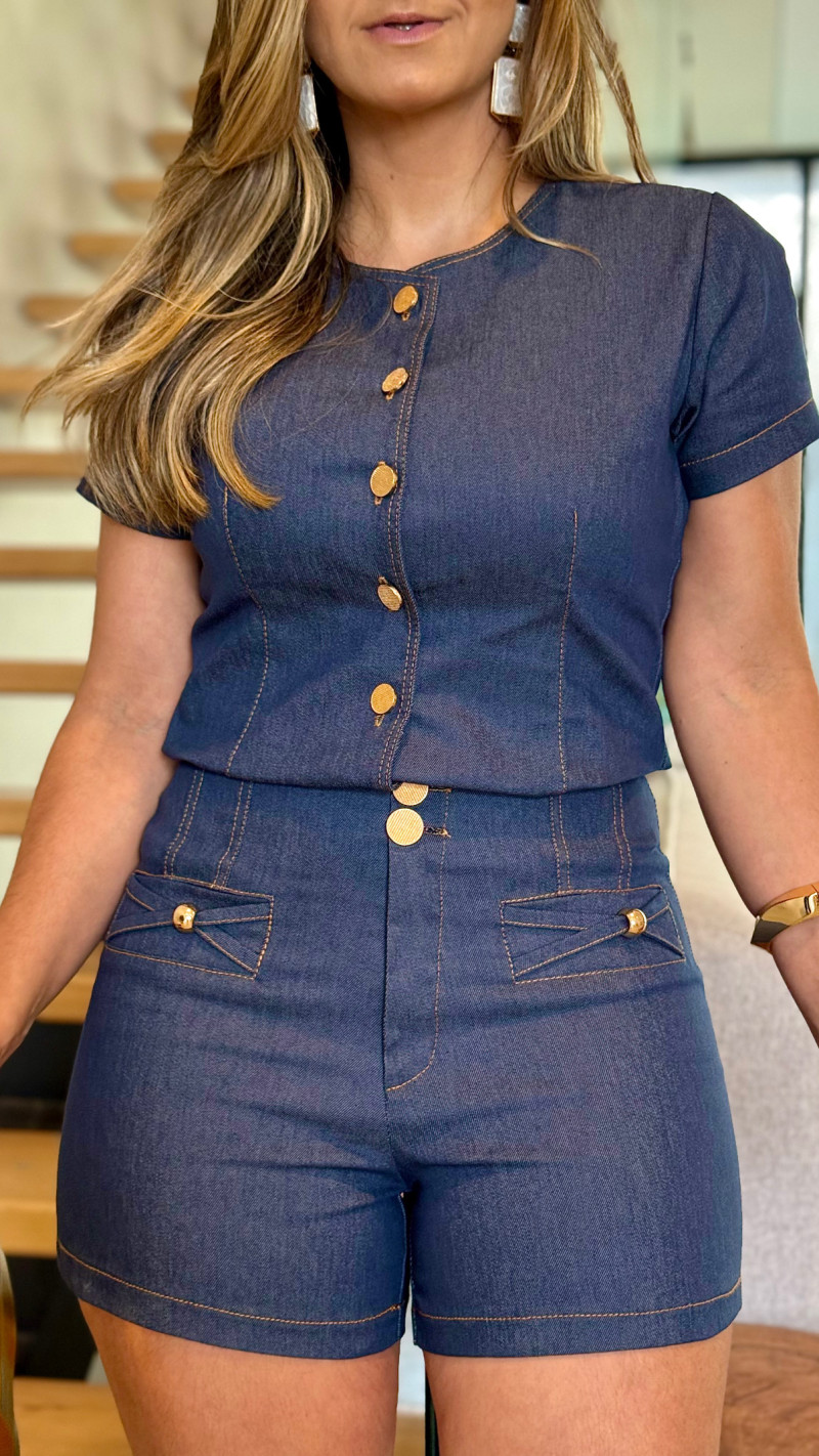 Conjunto Camisa Curta E Short Sarja Bru